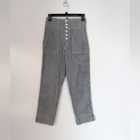 Gap Striped High Waisted Button Fly Slim Pant Blue White 4 Nautica summer preppy - Picture 1 of 8